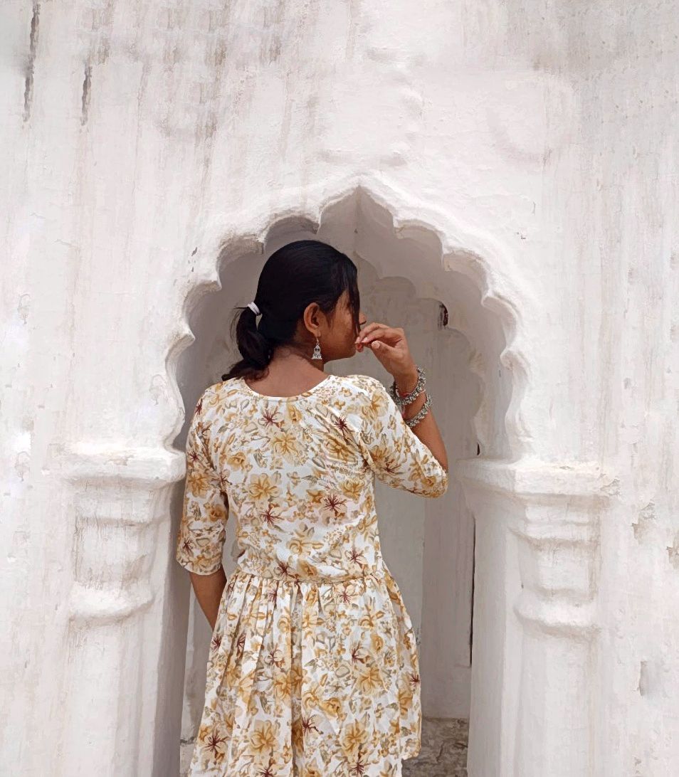 Basanti - Cream floral print kurti